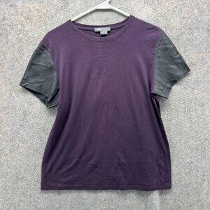Vince Shirt Women Medium Purple Black Leather Sleeve Cotton Blend Crewneck